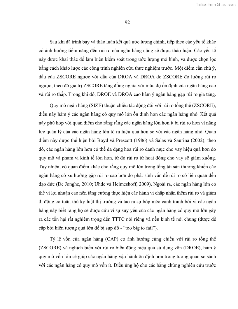 Luận án tiến sĩ kinh tế Biến động tỷ suất sinh lợi thị trường chứng khoán, hiệu quả và rủi ro: Bằng chứng thực nghiệm từ các ngân hàng thương mại Việt Nam niêm yết - 9 Trang 107