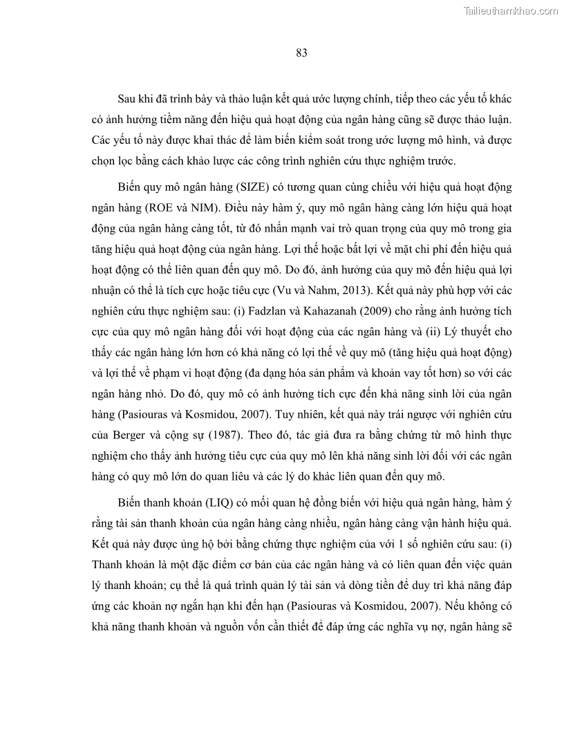 Luận án tiến sĩ kinh tế Biến động tỷ suất sinh lợi thị trường chứng khoán, hiệu quả và rủi ro: Bằng chứng thực nghiệm từ các ngân hàng thương mại Việt Nam niêm yết - 9 Trang 98