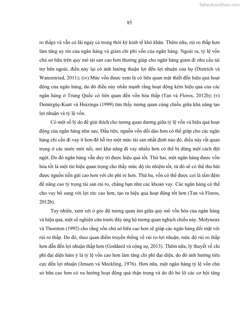 Luận án tiến sĩ kinh tế Biến động tỷ suất sinh lợi thị trường chứng khoán, hiệu quả và rủi ro: Bằng chứng thực nghiệm từ các ngân hàng thương mại Việt Nam niêm yết - 9 Trang 100