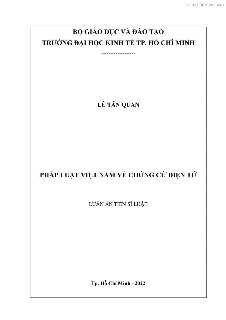 Luận án tiến sĩ luật Pháp luật Việt Nam về chứng cứ điện tử - 1 Trang 1