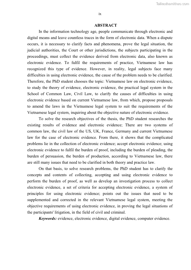 Luận án tiến sĩ luật Pháp luật Việt Nam về chứng cứ điện tử - 1 Trang 10