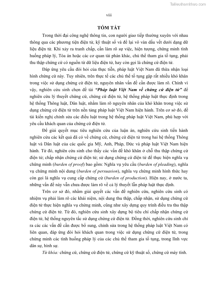 Luận án tiến sĩ luật Pháp luật Việt Nam về chứng cứ điện tử - 1 Trang 9