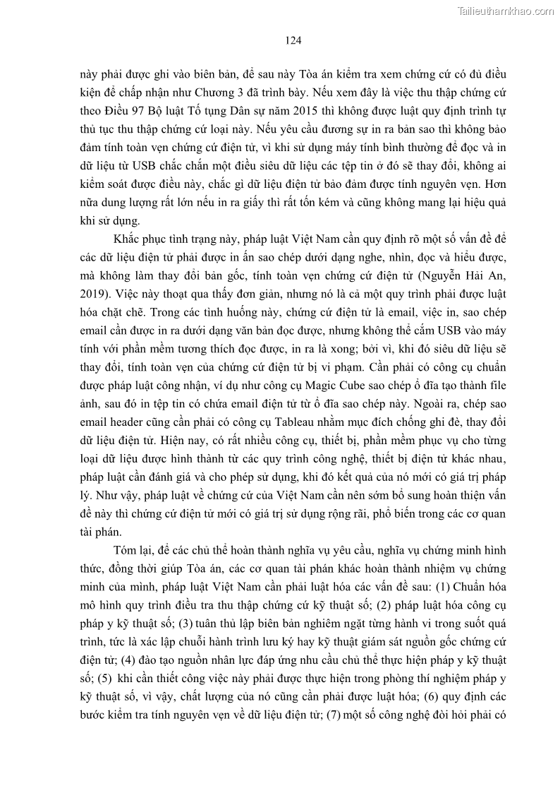 Luận án tiến sĩ luật Pháp luật Việt Nam về chứng cứ điện tử - 12 Trang 134