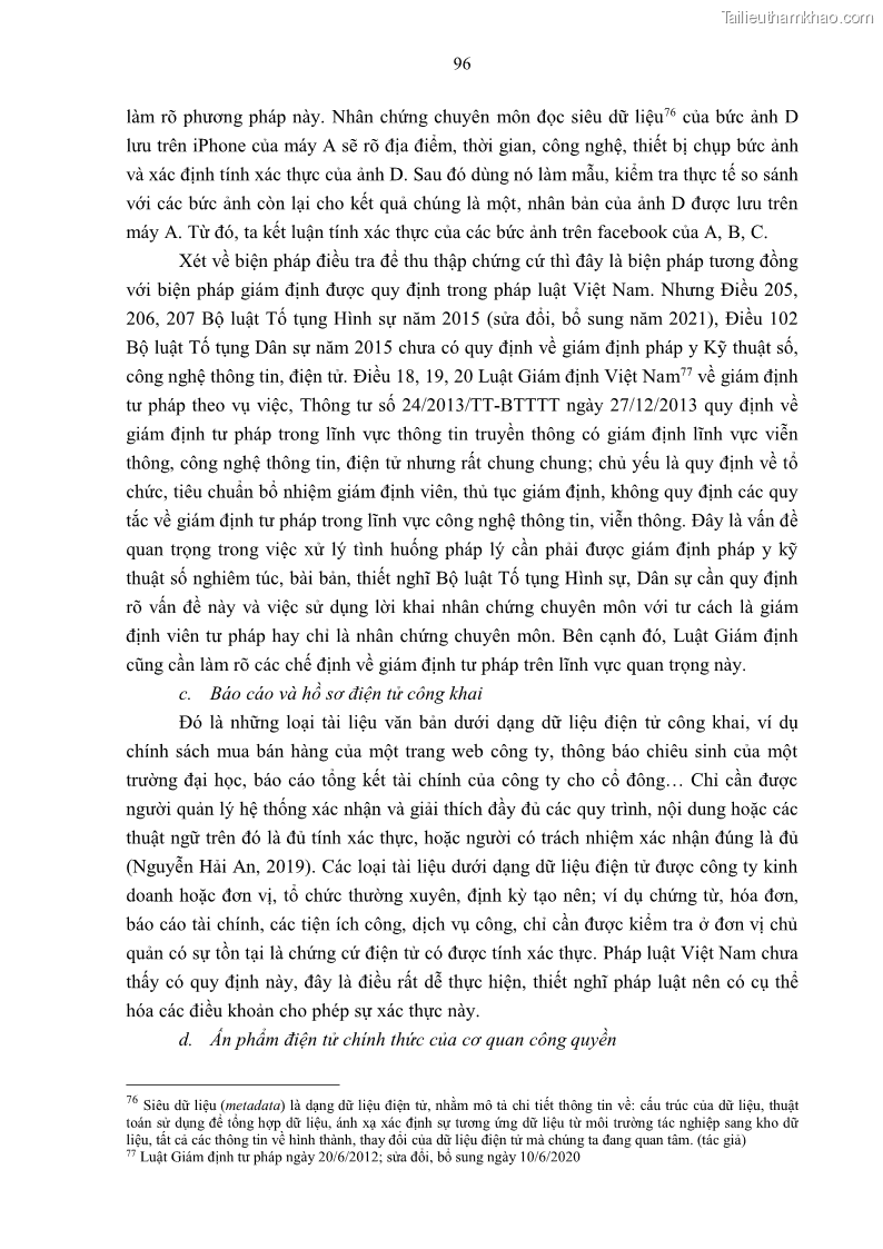 Luận án tiến sĩ luật Pháp luật Việt Nam về chứng cứ điện tử - 9 Trang 106