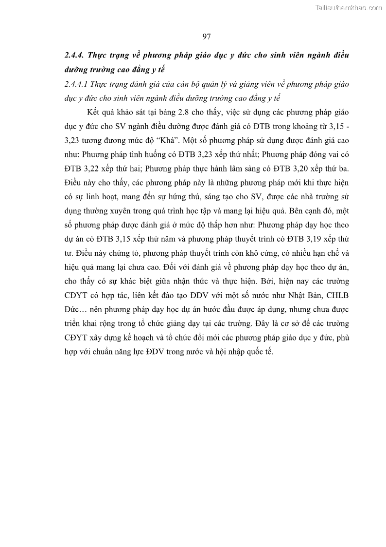 Luận án tiến sĩ quản lý giáo dục Quản lý giáo dục y đức cho sinh viên ngành điều dưỡng trong các trường cao đẳng y tế - 10 Trang 109