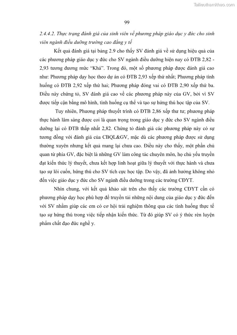 Luận án tiến sĩ quản lý giáo dục Quản lý giáo dục y đức cho sinh viên ngành điều dưỡng trong các trường cao đẳng y tế - 10 Trang 111