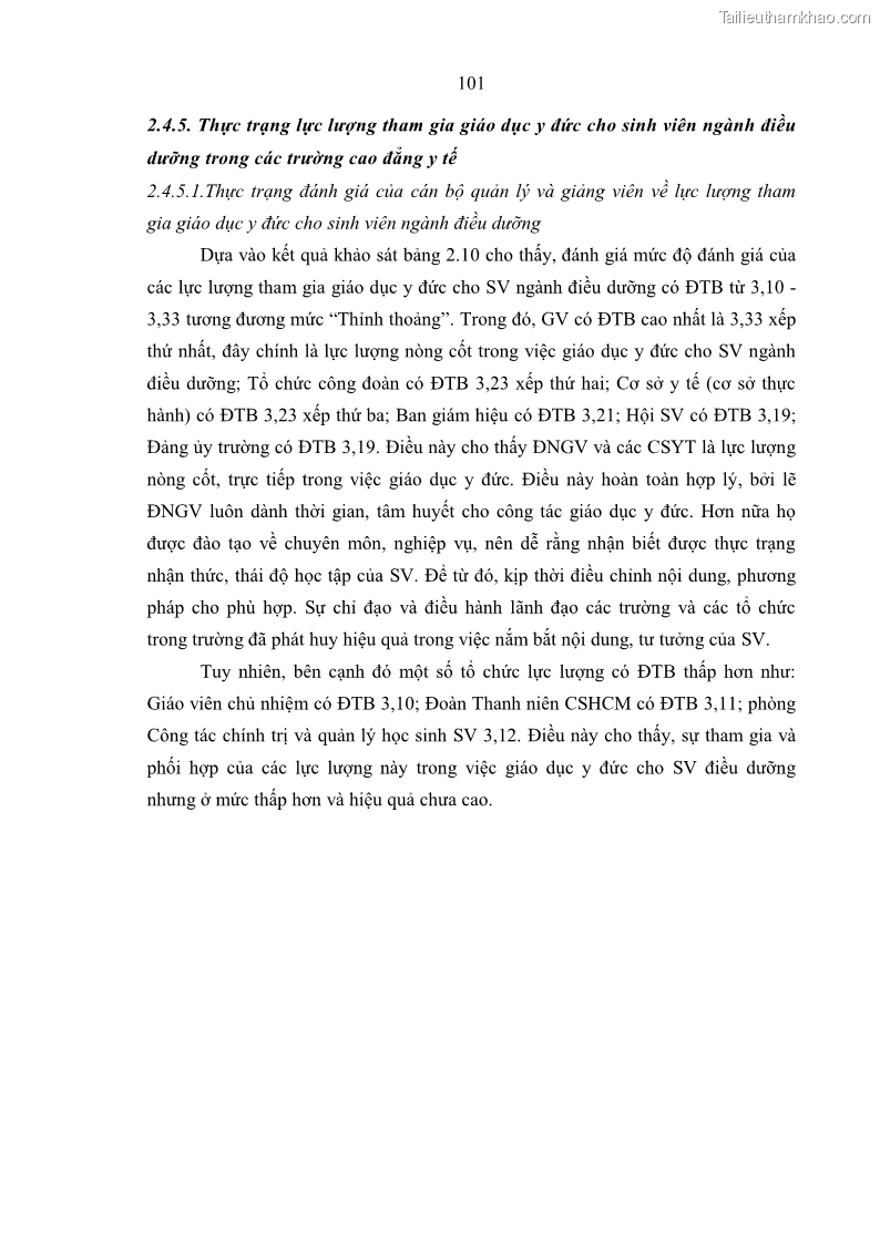 Luận án tiến sĩ quản lý giáo dục Quản lý giáo dục y đức cho sinh viên ngành điều dưỡng trong các trường cao đẳng y tế - 10 Trang 113