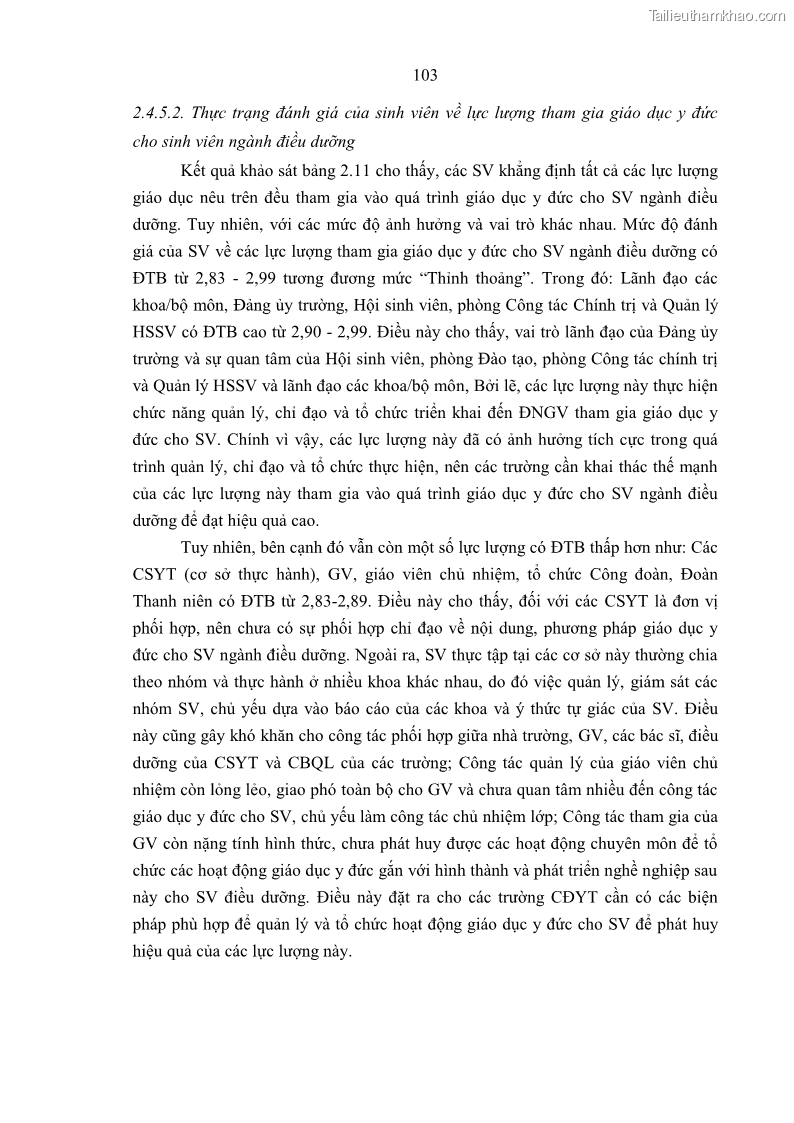 Luận án tiến sĩ quản lý giáo dục Quản lý giáo dục y đức cho sinh viên ngành điều dưỡng trong các trường cao đẳng y tế - 10 Trang 115