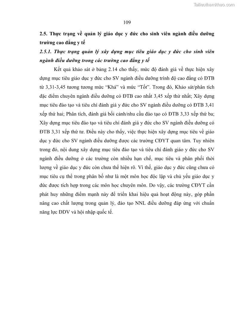 Luận án tiến sĩ quản lý giáo dục Quản lý giáo dục y đức cho sinh viên ngành điều dưỡng trong các trường cao đẳng y tế - 11 Trang 121