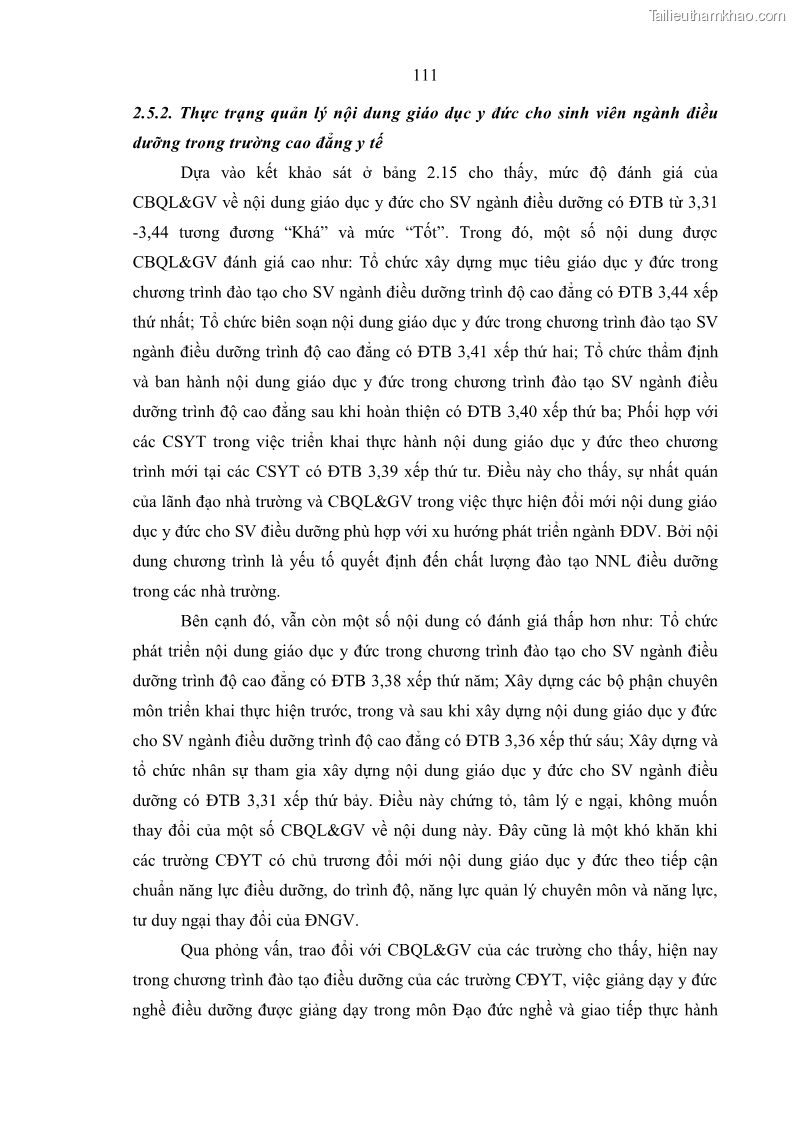 Luận án tiến sĩ quản lý giáo dục Quản lý giáo dục y đức cho sinh viên ngành điều dưỡng trong các trường cao đẳng y tế - 11 Trang 123