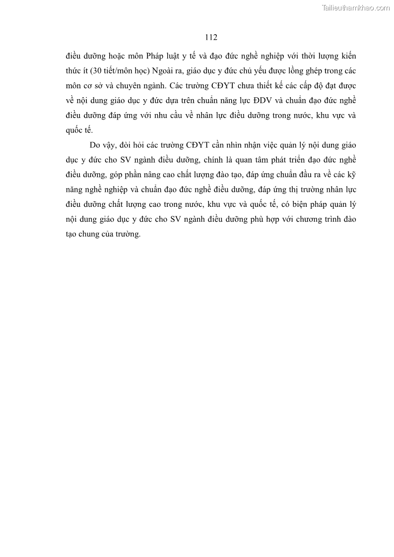 Luận án tiến sĩ quản lý giáo dục Quản lý giáo dục y đức cho sinh viên ngành điều dưỡng trong các trường cao đẳng y tế - 11 Trang 124