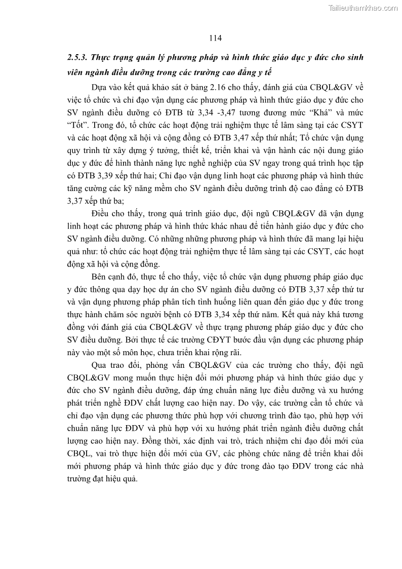 Luận án tiến sĩ quản lý giáo dục Quản lý giáo dục y đức cho sinh viên ngành điều dưỡng trong các trường cao đẳng y tế - 11 Trang 126
