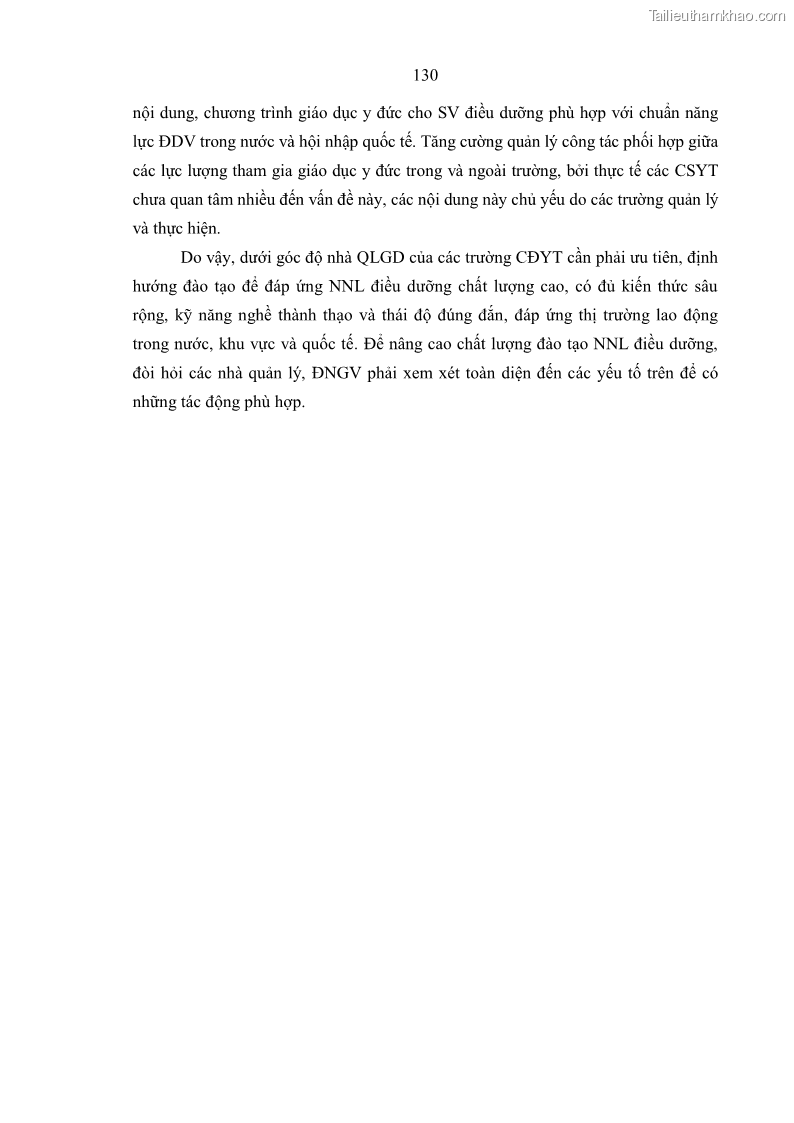 Luận án tiến sĩ quản lý giáo dục Quản lý giáo dục y đức cho sinh viên ngành điều dưỡng trong các trường cao đẳng y tế - 12 Trang 142