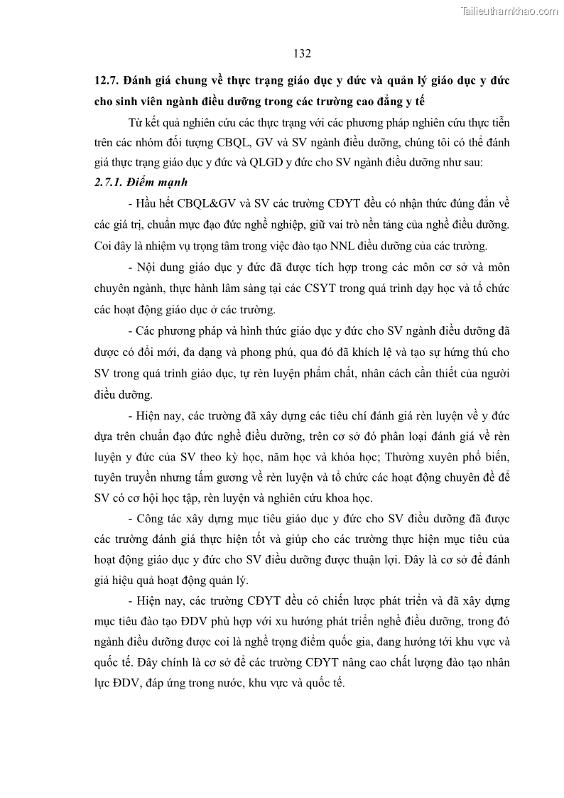 Luận án tiến sĩ quản lý giáo dục Quản lý giáo dục y đức cho sinh viên ngành điều dưỡng trong các trường cao đẳng y tế - 12 Trang 144