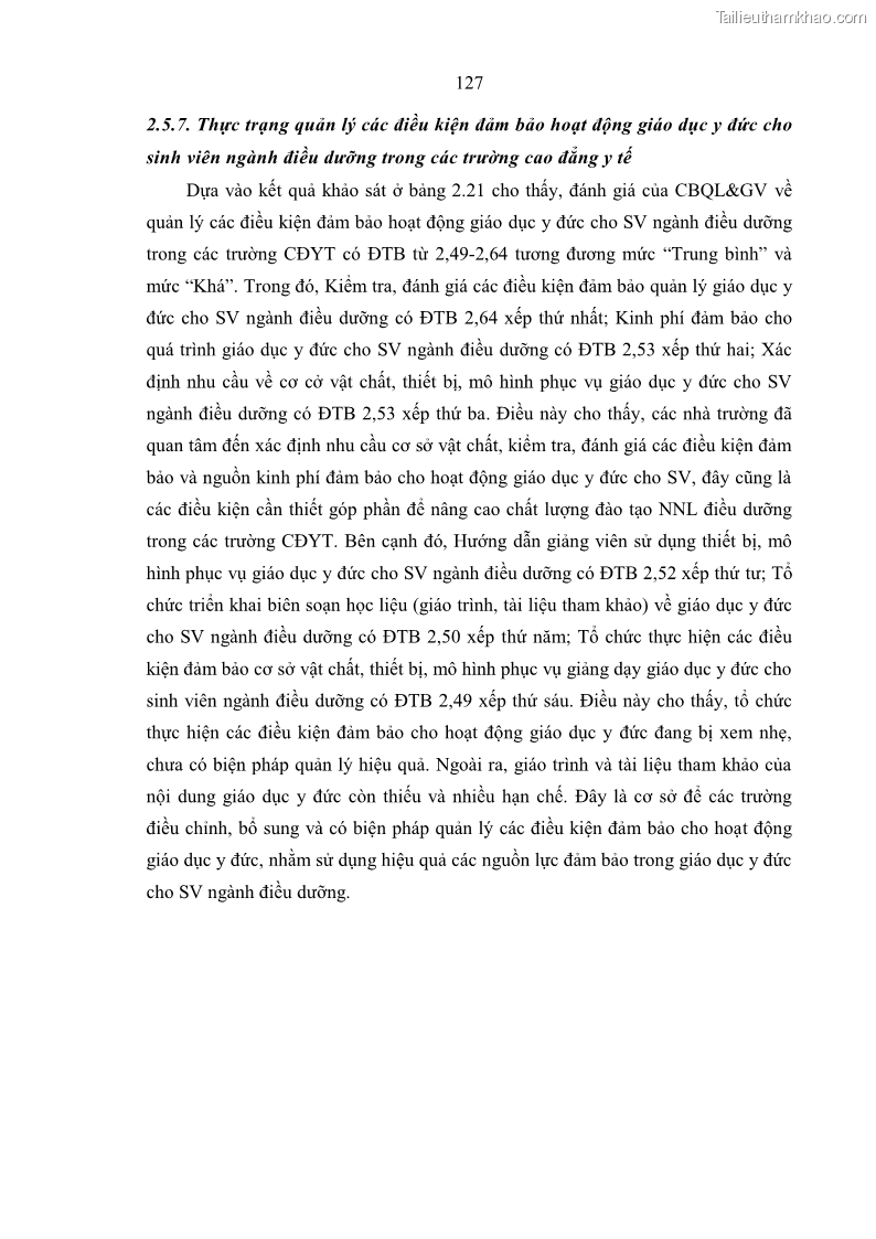 Luận án tiến sĩ quản lý giáo dục Quản lý giáo dục y đức cho sinh viên ngành điều dưỡng trong các trường cao đẳng y tế - 12 Trang 139