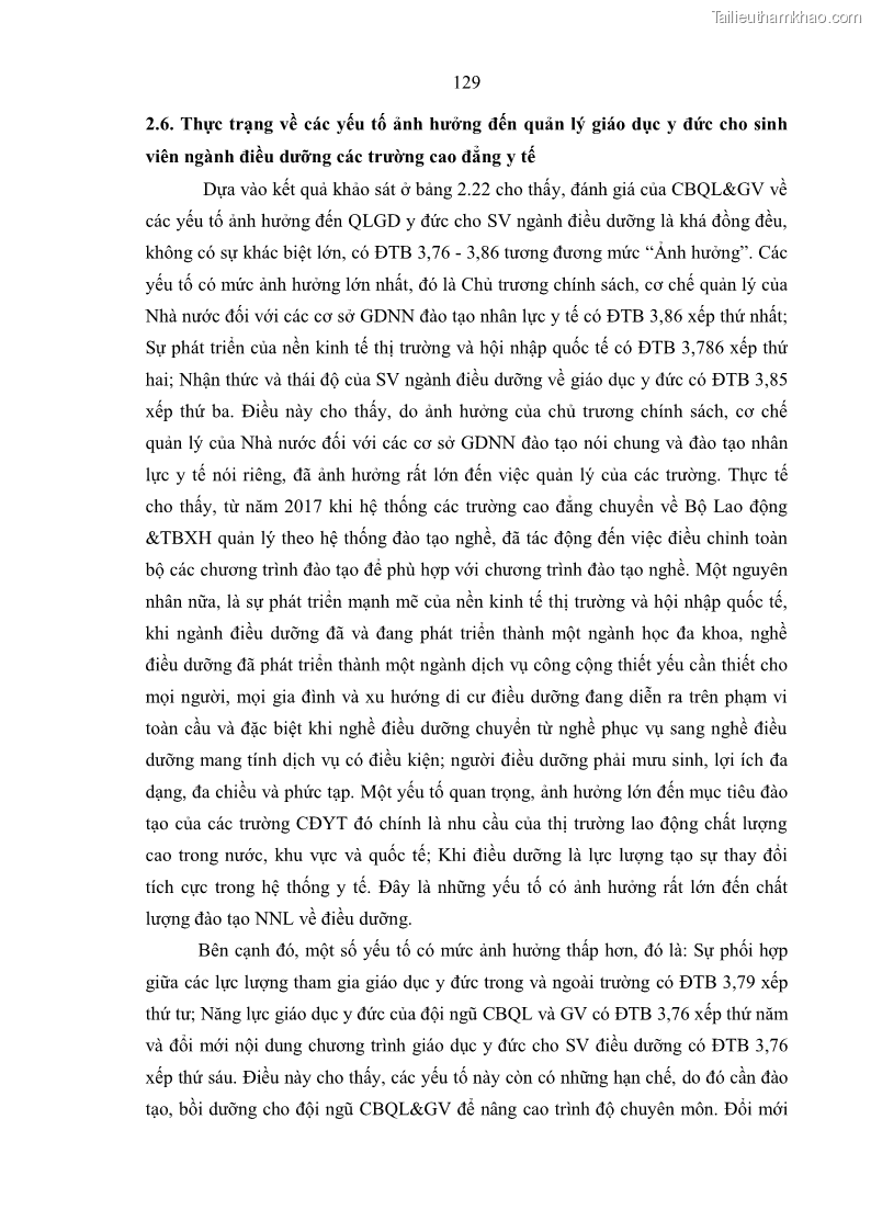 Luận án tiến sĩ quản lý giáo dục Quản lý giáo dục y đức cho sinh viên ngành điều dưỡng trong các trường cao đẳng y tế - 12 Trang 141