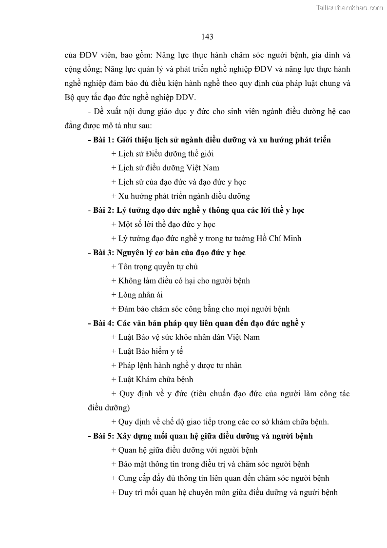 Luận án tiến sĩ quản lý giáo dục Quản lý giáo dục y đức cho sinh viên ngành điều dưỡng trong các trường cao đẳng y tế - 13 Trang 155
