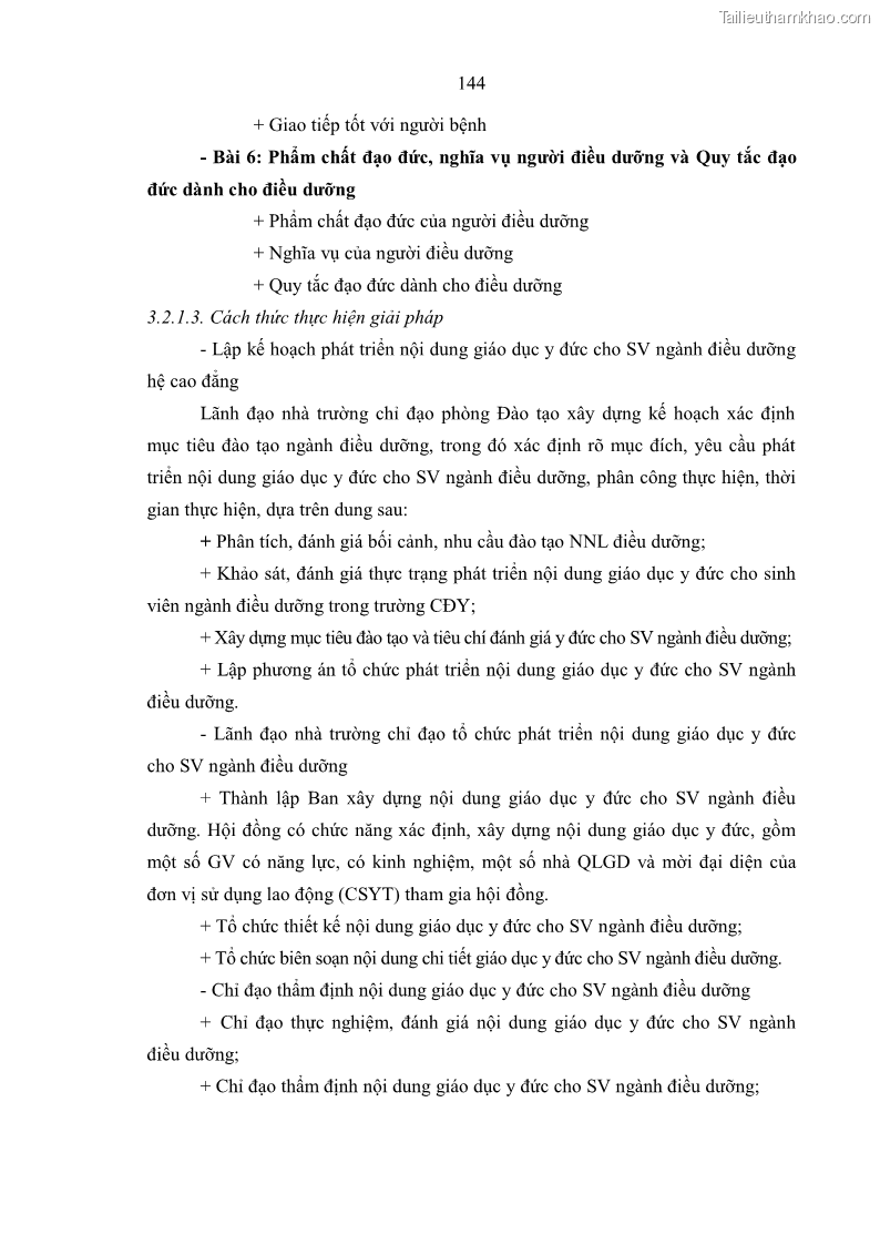 Luận án tiến sĩ quản lý giáo dục Quản lý giáo dục y đức cho sinh viên ngành điều dưỡng trong các trường cao đẳng y tế - 13 Trang 156