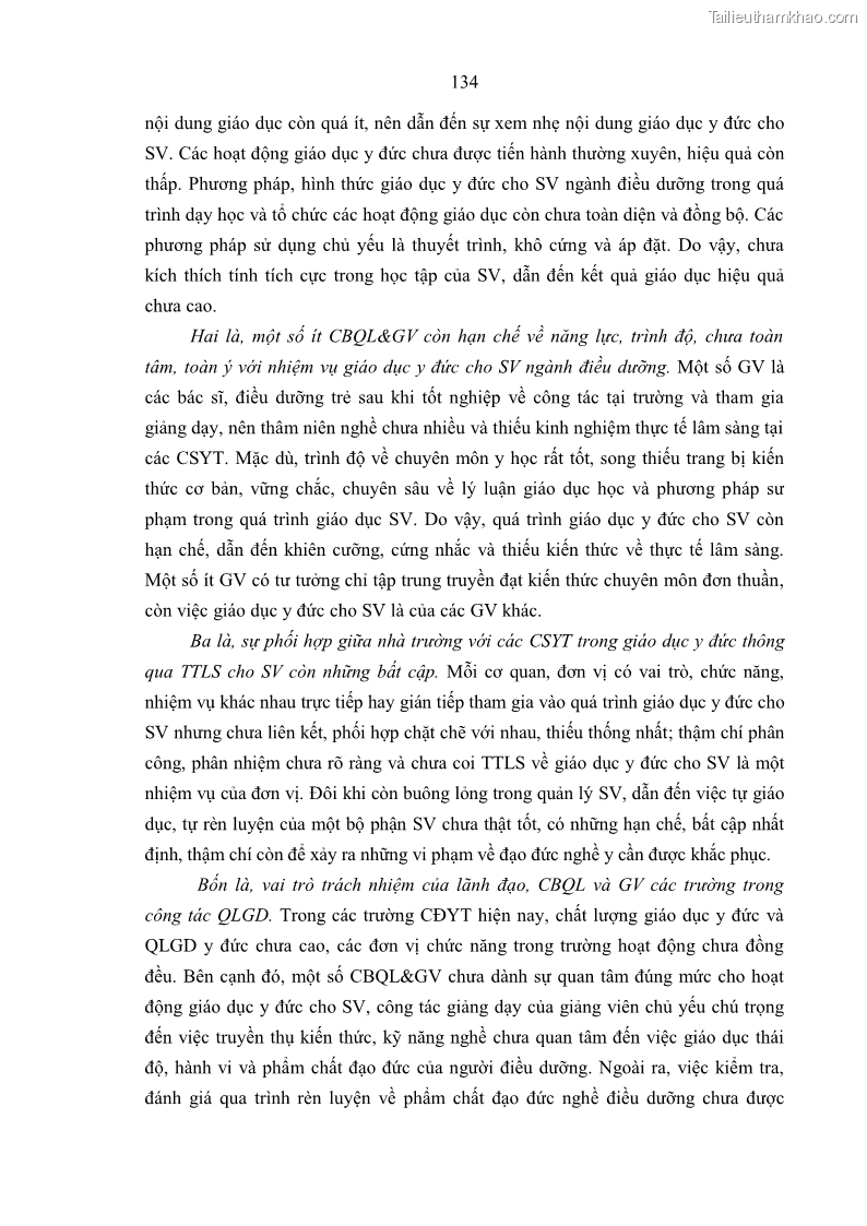 Luận án tiến sĩ quản lý giáo dục Quản lý giáo dục y đức cho sinh viên ngành điều dưỡng trong các trường cao đẳng y tế - 13 Trang 146