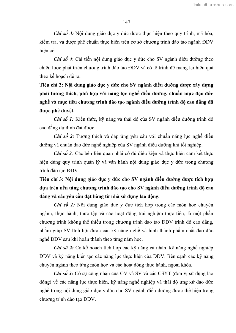 Luận án tiến sĩ quản lý giáo dục Quản lý giáo dục y đức cho sinh viên ngành điều dưỡng trong các trường cao đẳng y tế - 14 Trang 159
