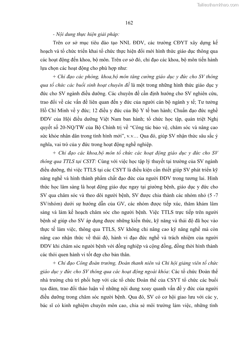 Luận án tiến sĩ quản lý giáo dục Quản lý giáo dục y đức cho sinh viên ngành điều dưỡng trong các trường cao đẳng y tế - 15 Trang 174
