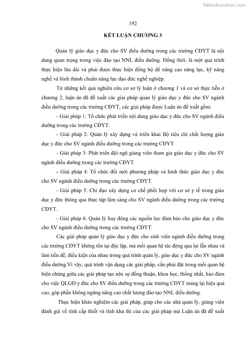Luận án tiến sĩ quản lý giáo dục Quản lý giáo dục y đức cho sinh viên ngành điều dưỡng trong các trường cao đẳng y tế - 17 Trang 204