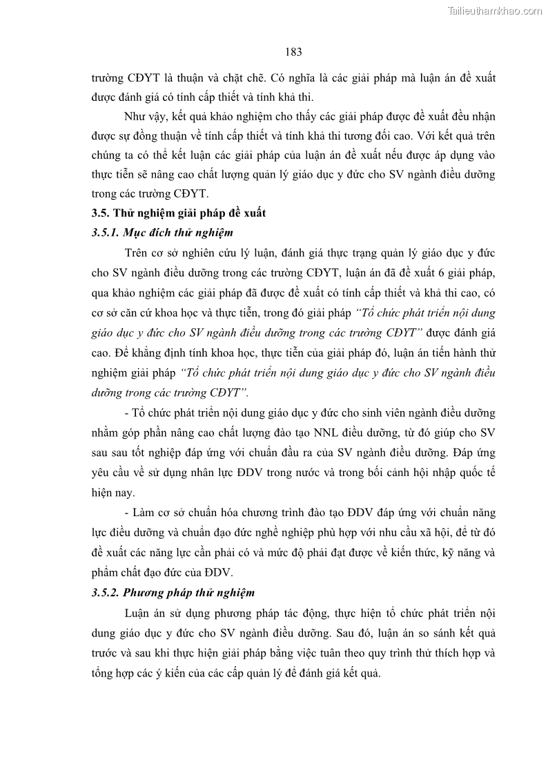 Luận án tiến sĩ quản lý giáo dục Quản lý giáo dục y đức cho sinh viên ngành điều dưỡng trong các trường cao đẳng y tế - 17 Trang 195