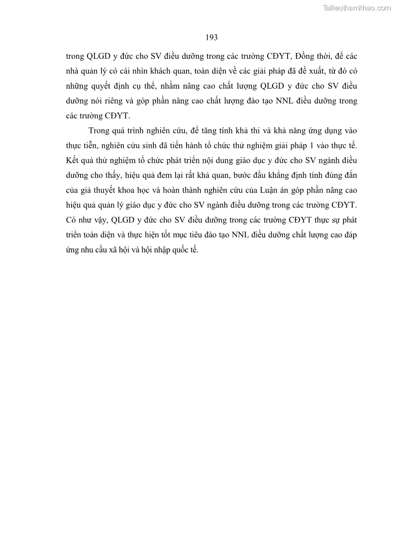 Luận án tiến sĩ quản lý giáo dục Quản lý giáo dục y đức cho sinh viên ngành điều dưỡng trong các trường cao đẳng y tế - 18 Trang 205