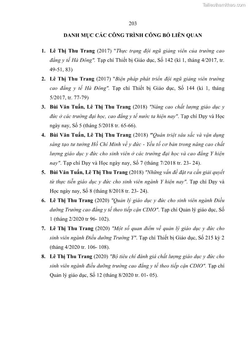 Luận án tiến sĩ quản lý giáo dục Quản lý giáo dục y đức cho sinh viên ngành điều dưỡng trong các trường cao đẳng y tế - 18 Trang 215