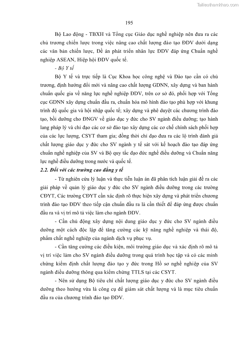 Luận án tiến sĩ quản lý giáo dục Quản lý giáo dục y đức cho sinh viên ngành điều dưỡng trong các trường cao đẳng y tế - 18 Trang 207