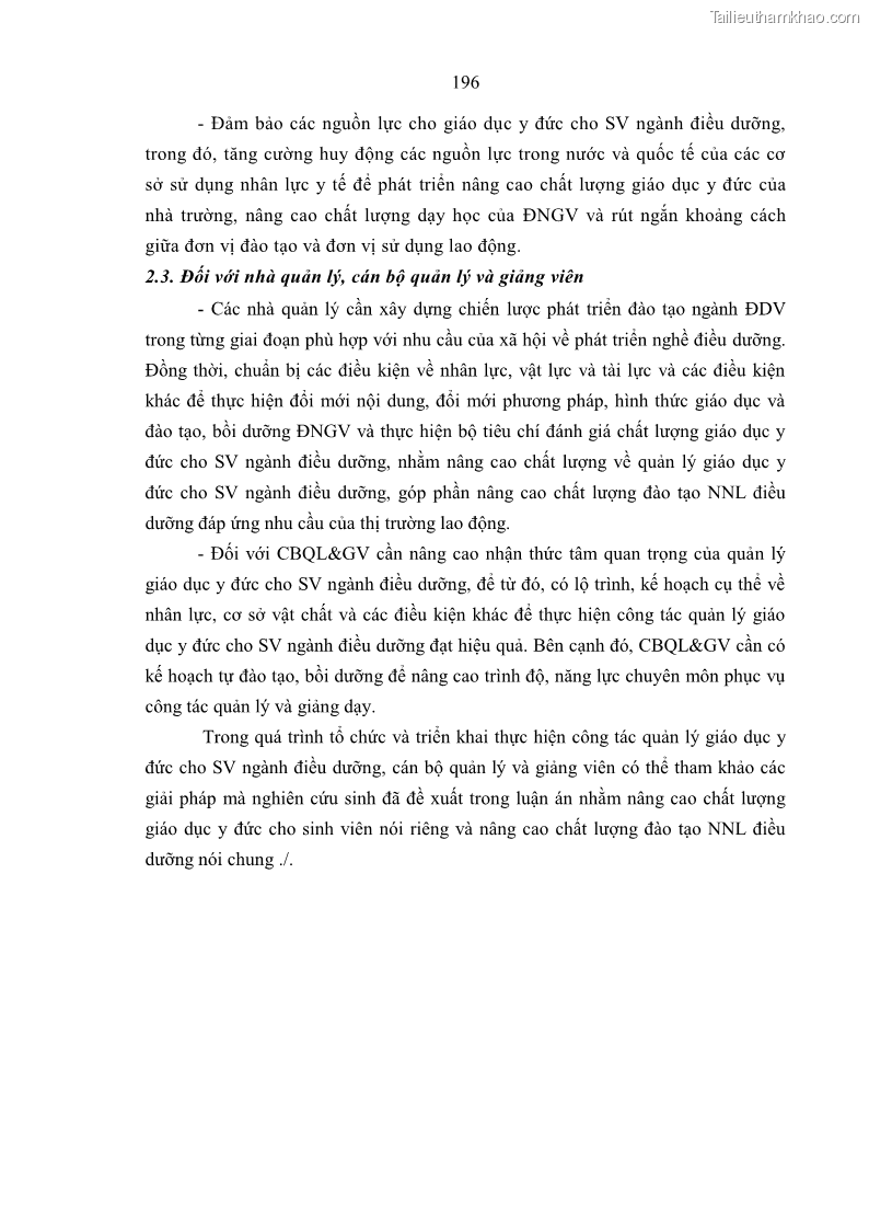 Luận án tiến sĩ quản lý giáo dục Quản lý giáo dục y đức cho sinh viên ngành điều dưỡng trong các trường cao đẳng y tế - 18 Trang 208