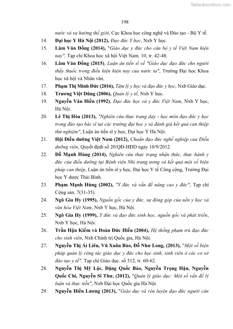Luận án tiến sĩ quản lý giáo dục Quản lý giáo dục y đức cho sinh viên ngành điều dưỡng trong các trường cao đẳng y tế - 18 Trang 210