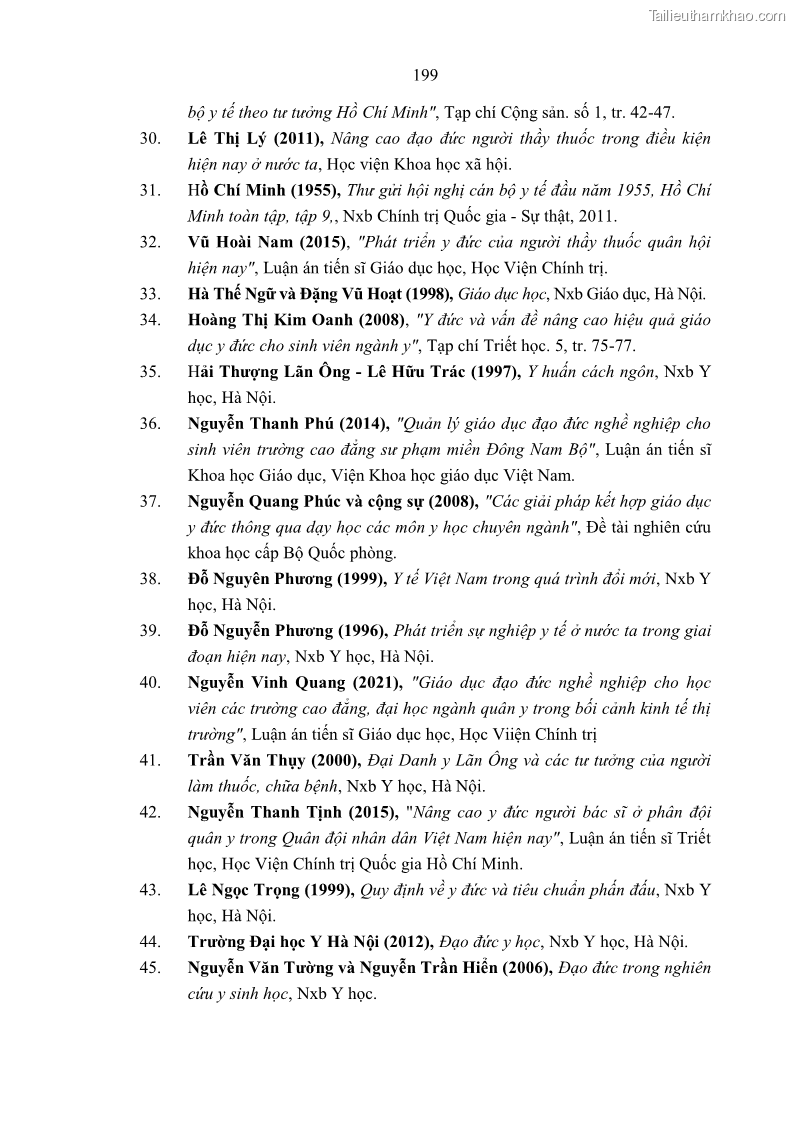 Luận án tiến sĩ quản lý giáo dục Quản lý giáo dục y đức cho sinh viên ngành điều dưỡng trong các trường cao đẳng y tế - 18 Trang 211