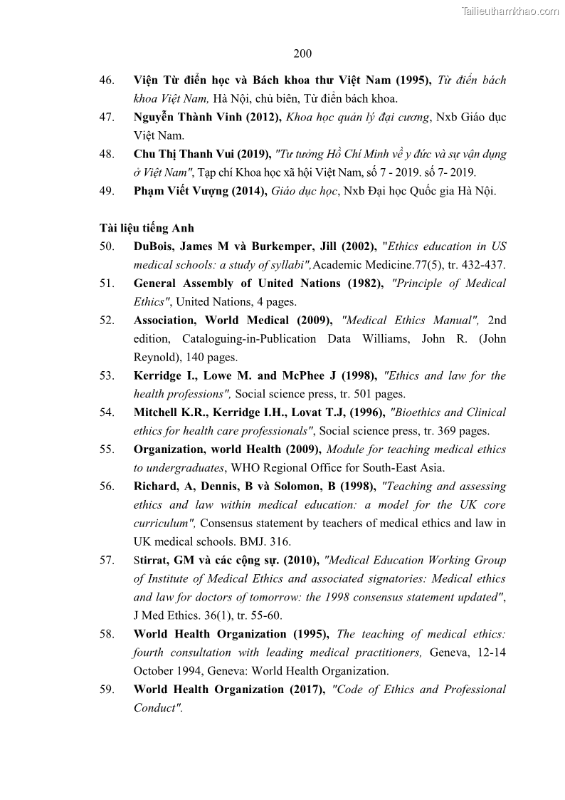 Luận án tiến sĩ quản lý giáo dục Quản lý giáo dục y đức cho sinh viên ngành điều dưỡng trong các trường cao đẳng y tế - 18 Trang 212