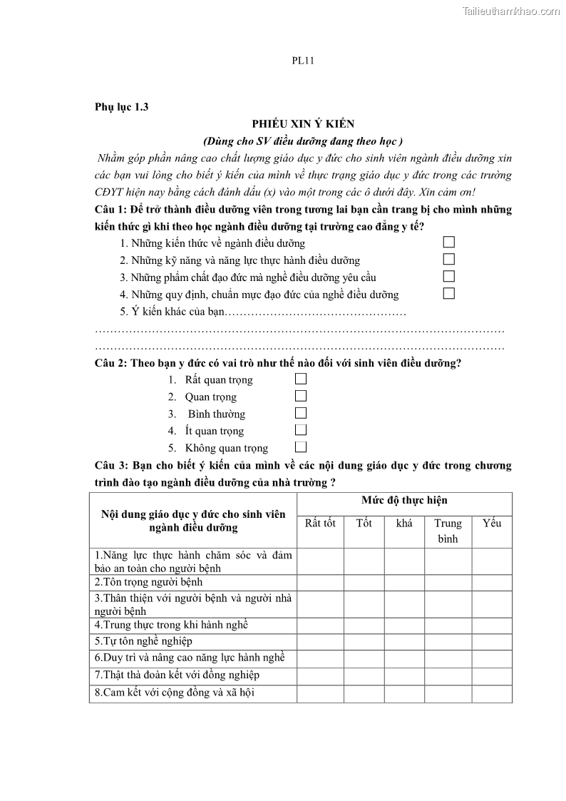Luận án tiến sĩ quản lý giáo dục Quản lý giáo dục y đức cho sinh viên ngành điều dưỡng trong các trường cao đẳng y tế - 19 Trang 226