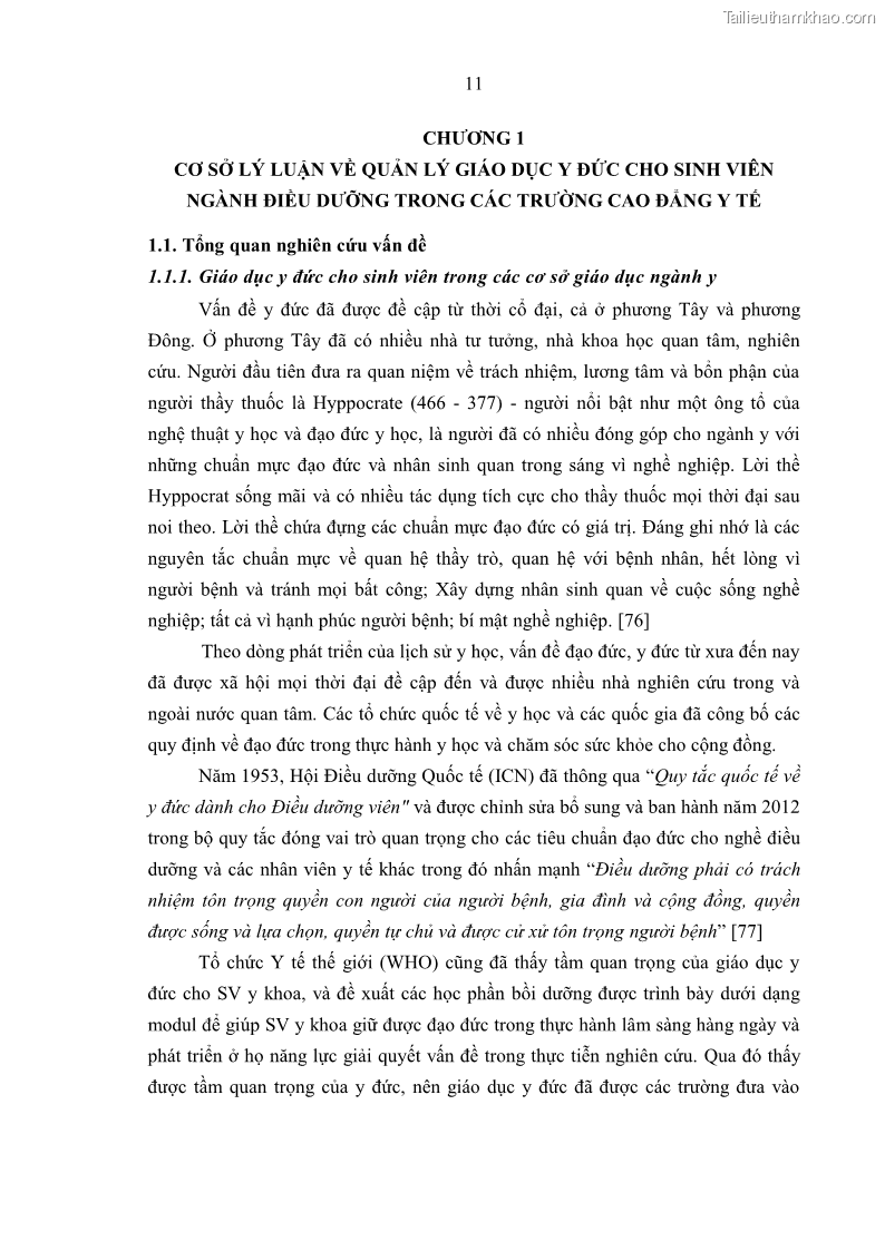 Luận án tiến sĩ quản lý giáo dục Quản lý giáo dục y đức cho sinh viên ngành điều dưỡng trong các trường cao đẳng y tế - 2 Trang 23