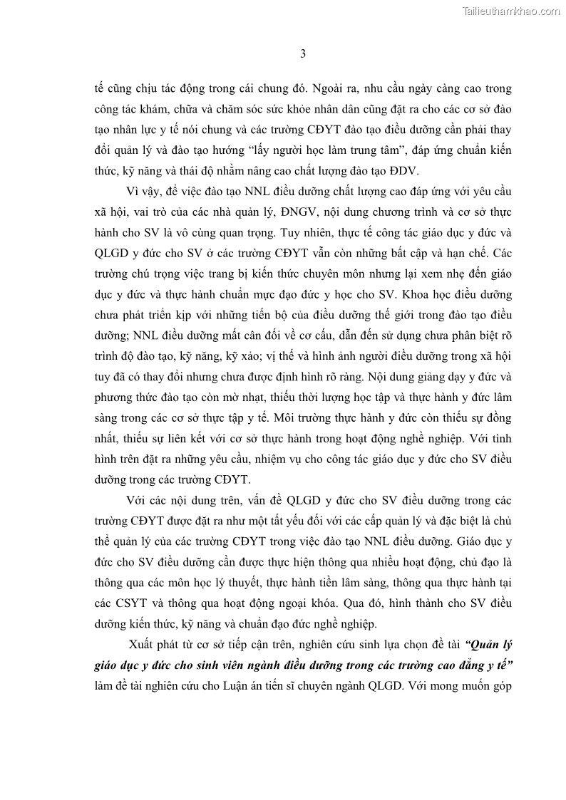 Luận án tiến sĩ quản lý giáo dục Quản lý giáo dục y đức cho sinh viên ngành điều dưỡng trong các trường cao đẳng y tế - 2 Trang 15