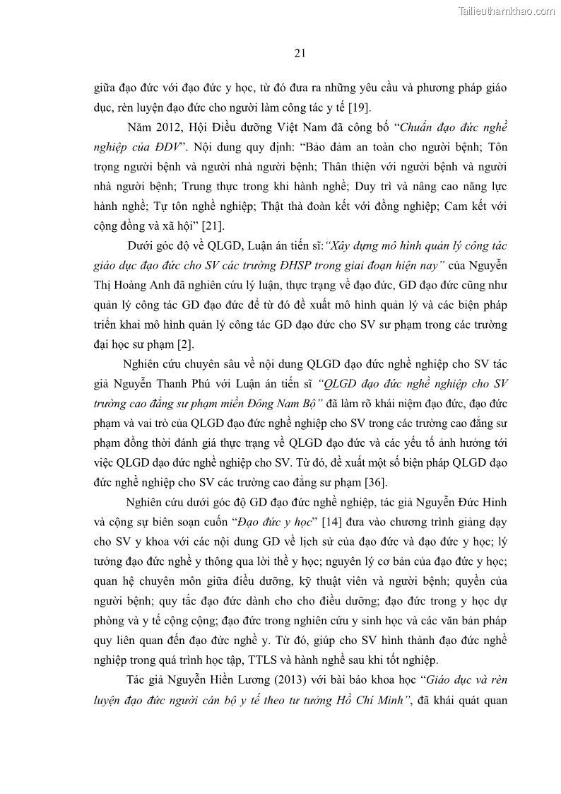 Luận án tiến sĩ quản lý giáo dục Quản lý giáo dục y đức cho sinh viên ngành điều dưỡng trong các trường cao đẳng y tế - 3 Trang 33