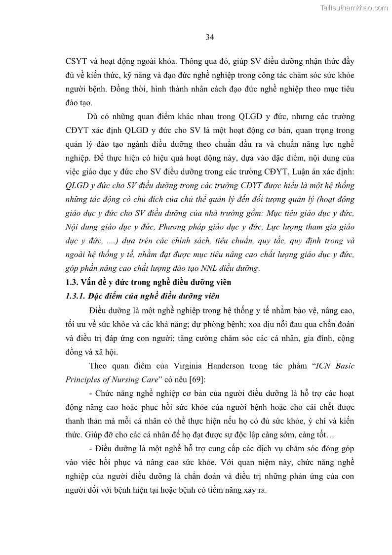Luận án tiến sĩ quản lý giáo dục Quản lý giáo dục y đức cho sinh viên ngành điều dưỡng trong các trường cao đẳng y tế - 4 Trang 46