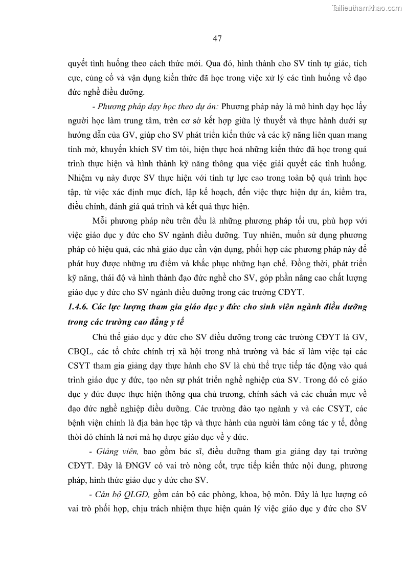 Luận án tiến sĩ quản lý giáo dục Quản lý giáo dục y đức cho sinh viên ngành điều dưỡng trong các trường cao đẳng y tế - 5 Trang 59
