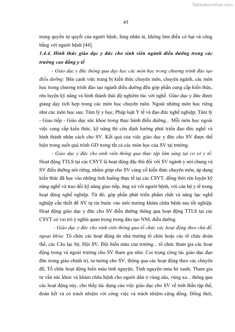 Luận án tiến sĩ quản lý giáo dục Quản lý giáo dục y đức cho sinh viên ngành điều dưỡng trong các trường cao đẳng y tế - 5 Trang 57