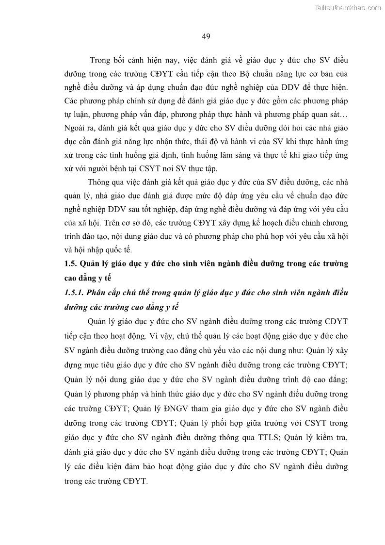 Luận án tiến sĩ quản lý giáo dục Quản lý giáo dục y đức cho sinh viên ngành điều dưỡng trong các trường cao đẳng y tế - 6 Trang 61