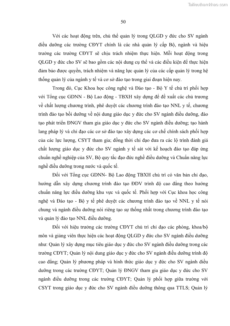 Luận án tiến sĩ quản lý giáo dục Quản lý giáo dục y đức cho sinh viên ngành điều dưỡng trong các trường cao đẳng y tế - 6 Trang 62
