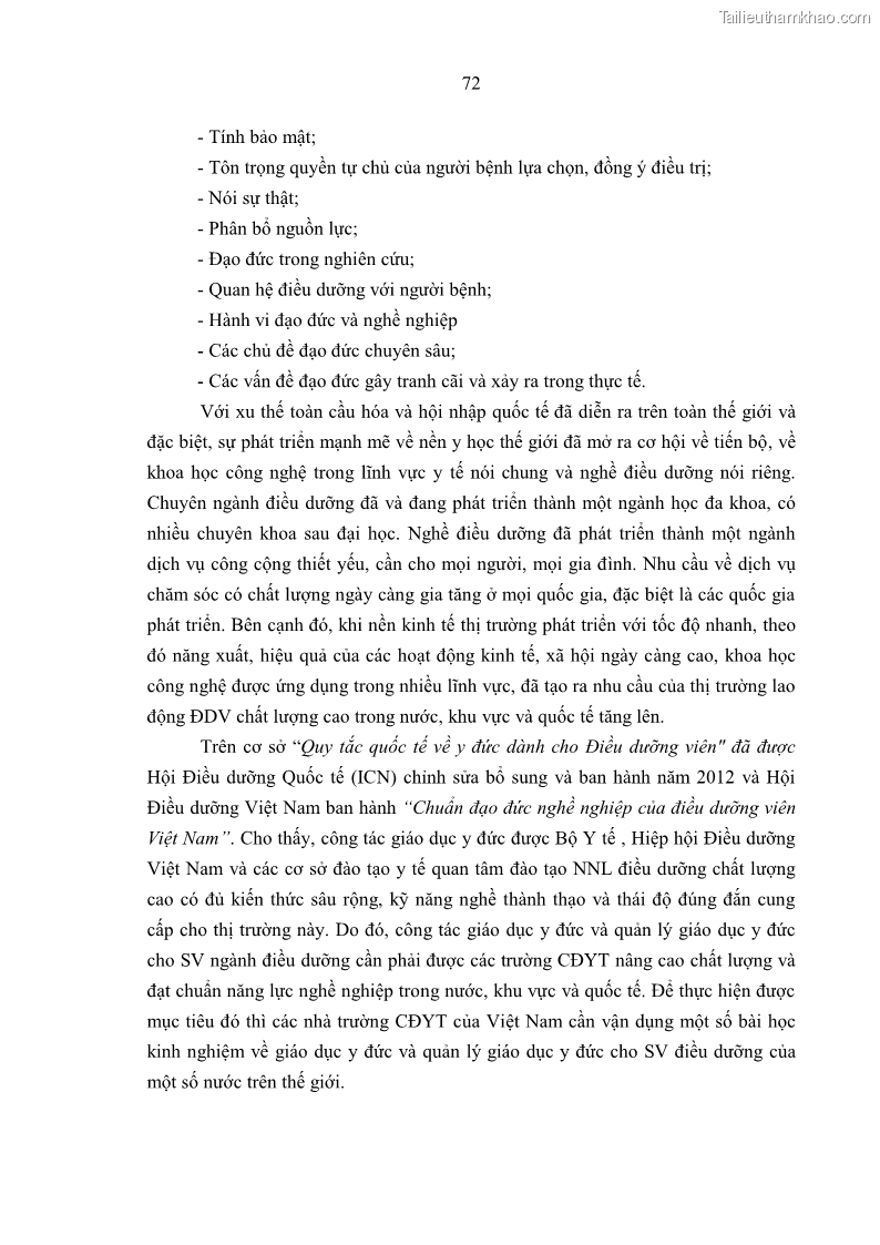Luận án tiến sĩ quản lý giáo dục Quản lý giáo dục y đức cho sinh viên ngành điều dưỡng trong các trường cao đẳng y tế - 7 Trang 84