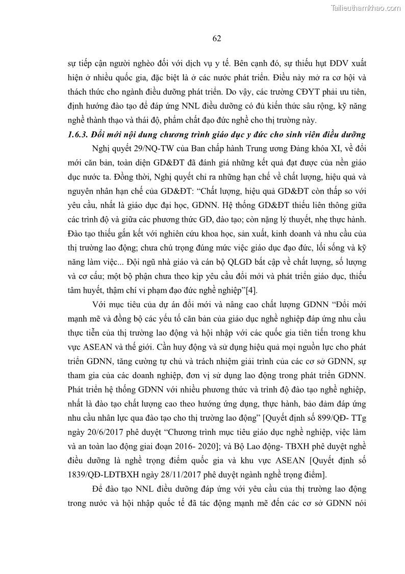 Luận án tiến sĩ quản lý giáo dục Quản lý giáo dục y đức cho sinh viên ngành điều dưỡng trong các trường cao đẳng y tế - 7 Trang 74