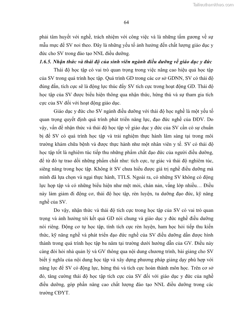 Luận án tiến sĩ quản lý giáo dục Quản lý giáo dục y đức cho sinh viên ngành điều dưỡng trong các trường cao đẳng y tế - 7 Trang 76