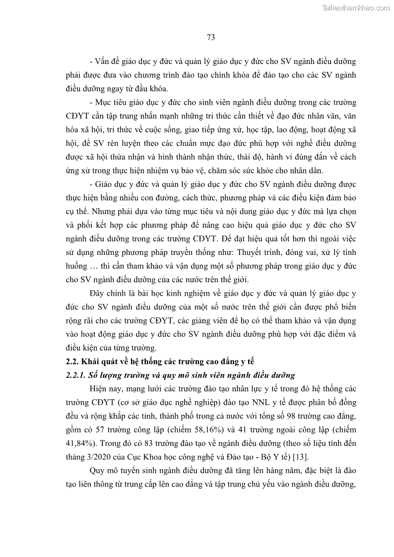 Luận án tiến sĩ quản lý giáo dục Quản lý giáo dục y đức cho sinh viên ngành điều dưỡng trong các trường cao đẳng y tế - 8 Trang 85