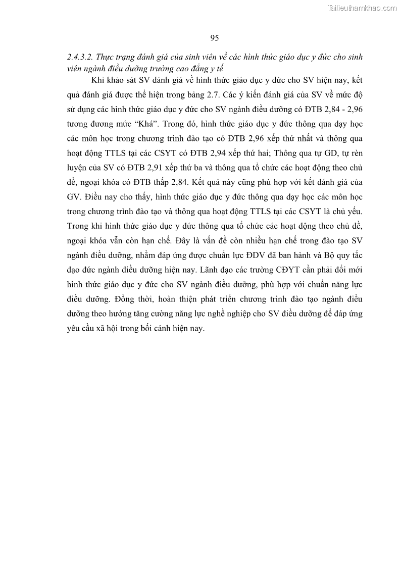 Luận án tiến sĩ quản lý giáo dục Quản lý giáo dục y đức cho sinh viên ngành điều dưỡng trong các trường cao đẳng y tế - 9 Trang 107