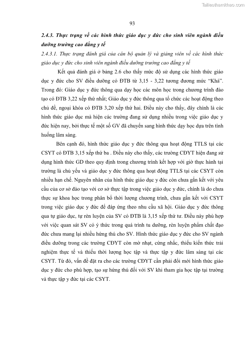 Luận án tiến sĩ quản lý giáo dục Quản lý giáo dục y đức cho sinh viên ngành điều dưỡng trong các trường cao đẳng y tế - 9 Trang 105