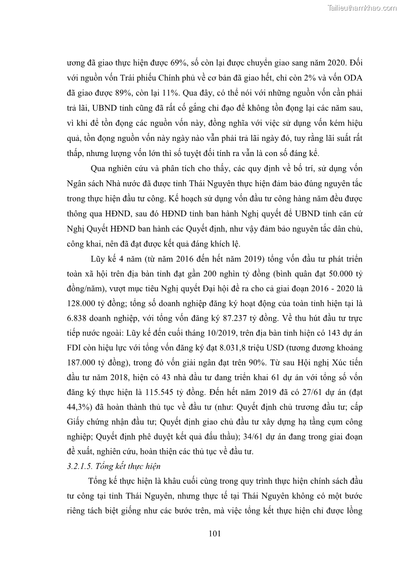 Luận án tiến sĩ chính sách công Chính sách đầu tư công từ thực tiễn tỉnh Thái Nguyên - 10 Trang 110